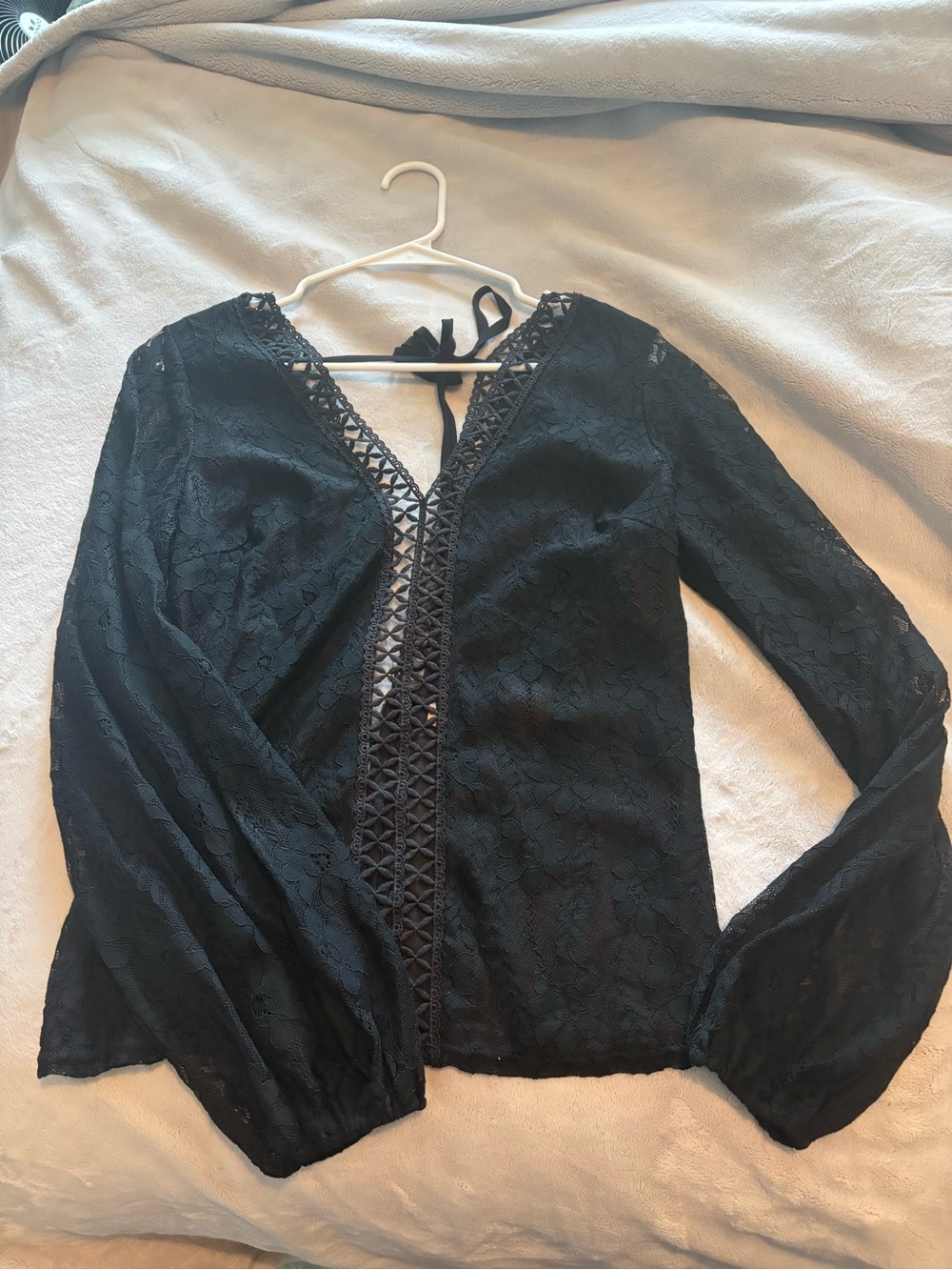 Willow Black Lace Crochet-Trim V-Neck Blouse